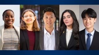 Collage of five students in professional clothing