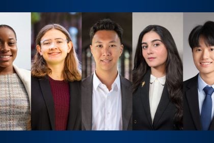 Collage of five students in professional clothing
