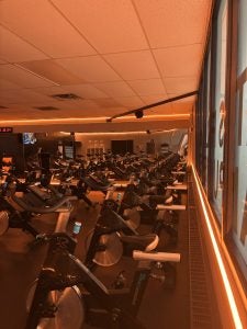 A indoor gym with spin machines