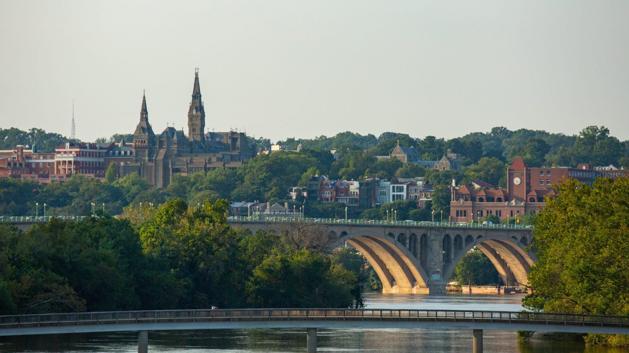 Georgetown's skyline from the Potomac River and the Key Bridge