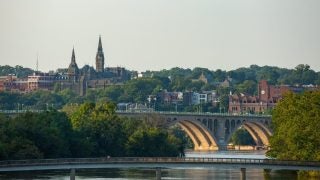 Georgetown's skyline from the Potomac River and the Key Bridge