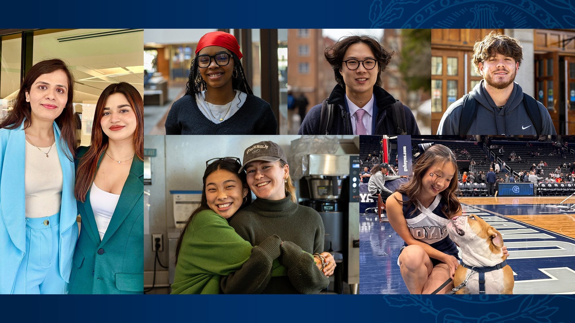 A collage of photos including 8 GU students