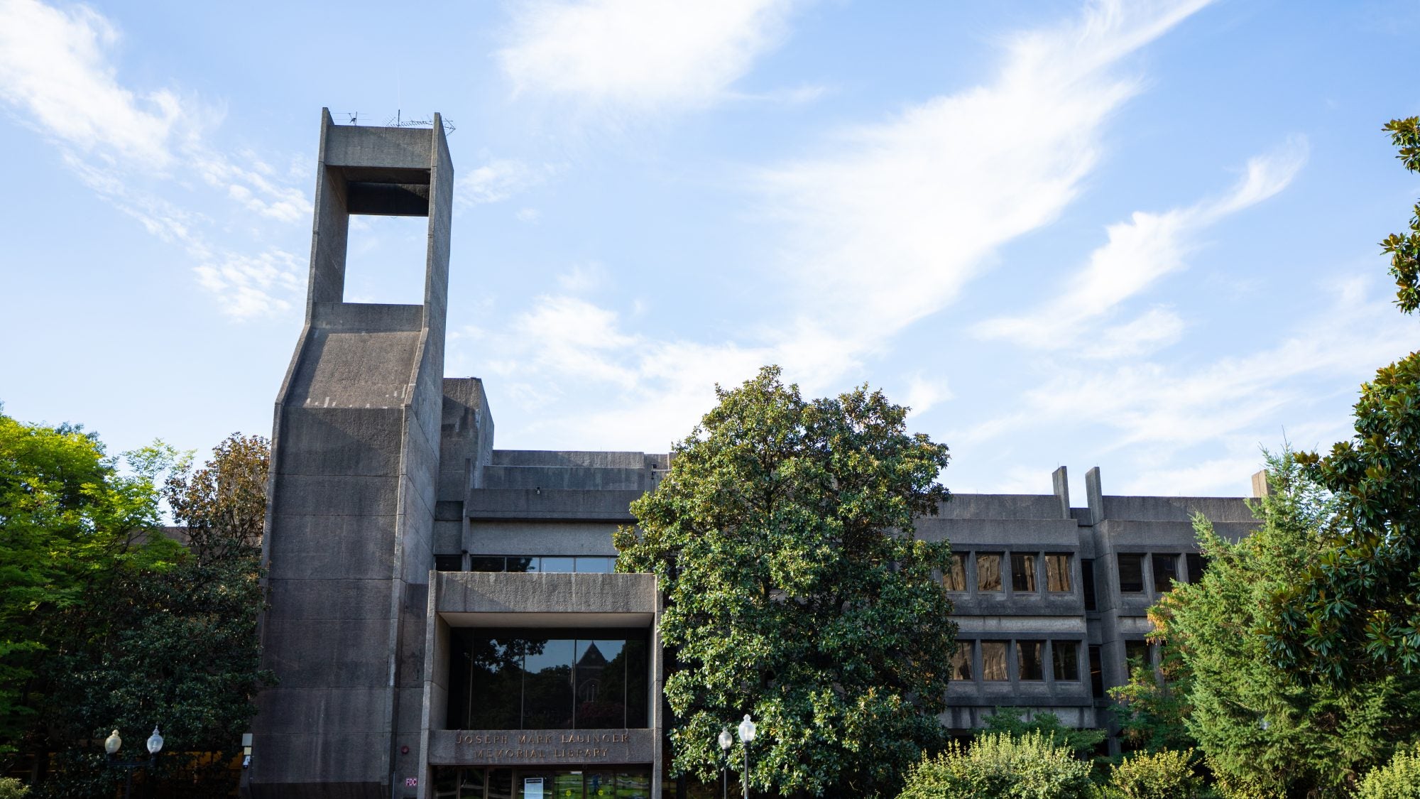 Lauinger Library exterior shot on a sunny day