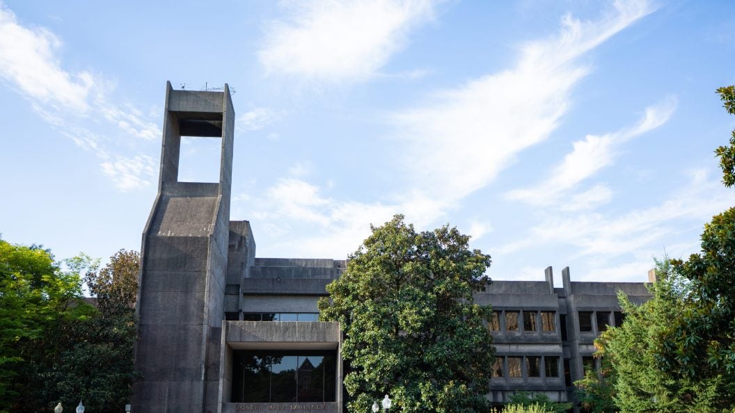 Lauinger Library exterior shot on a sunny day