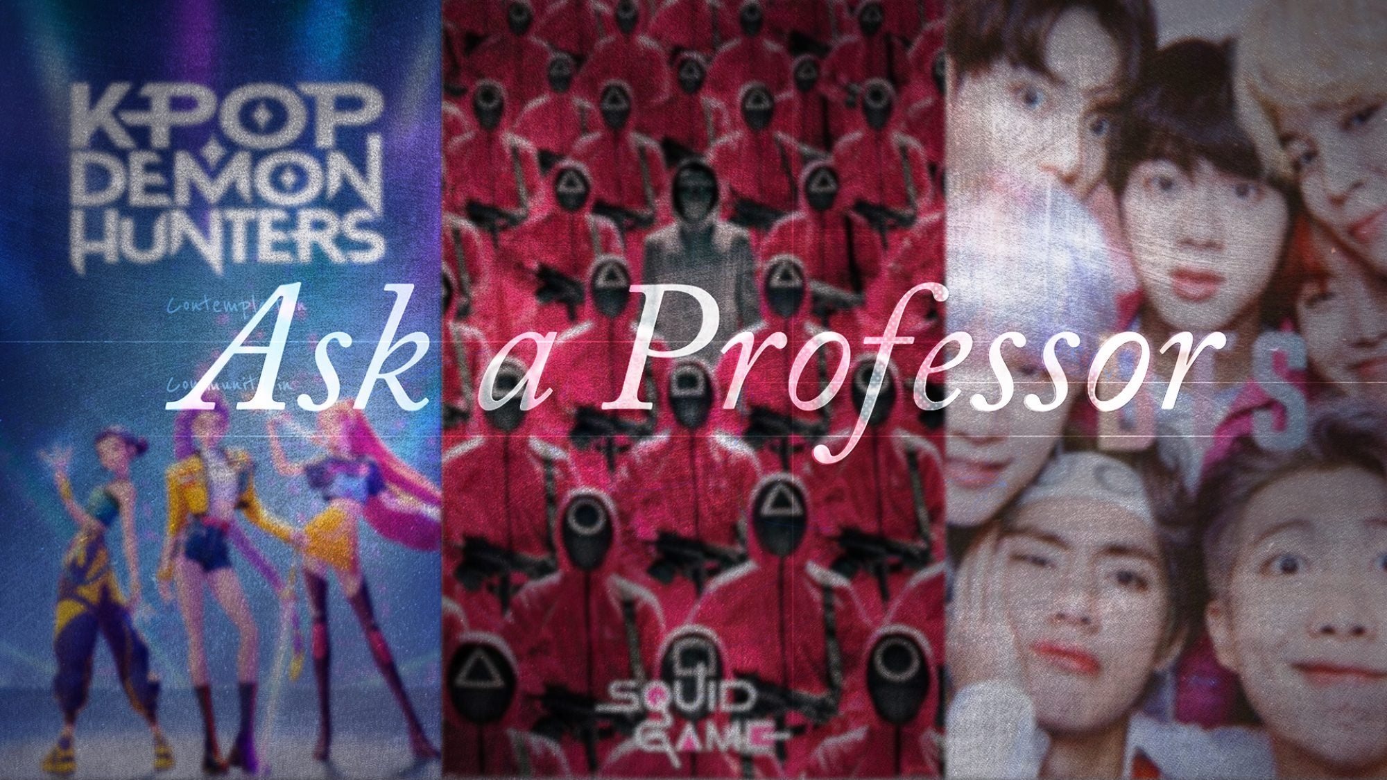 Three columns of movie/TV posters with Ask a Professor logo