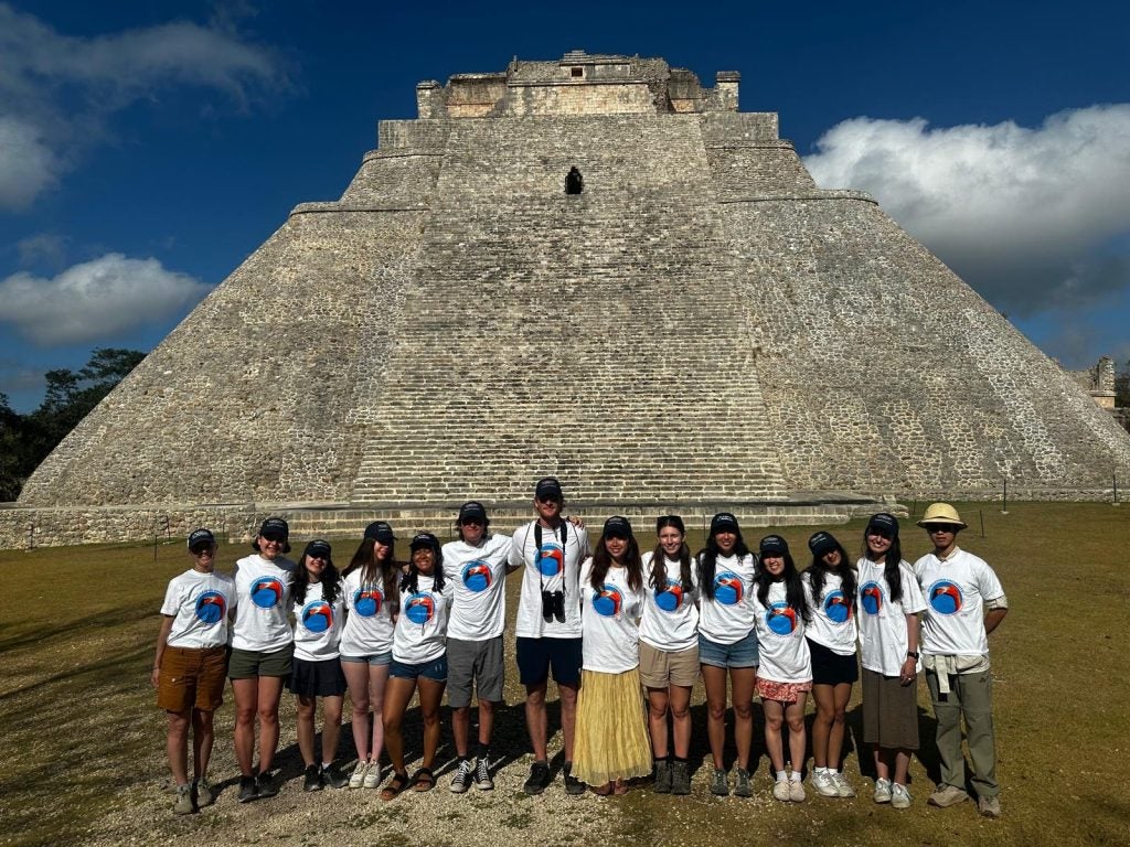 Group of students in white shirts in Mexico