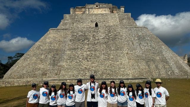 Group of students in white shirts in Mexico
