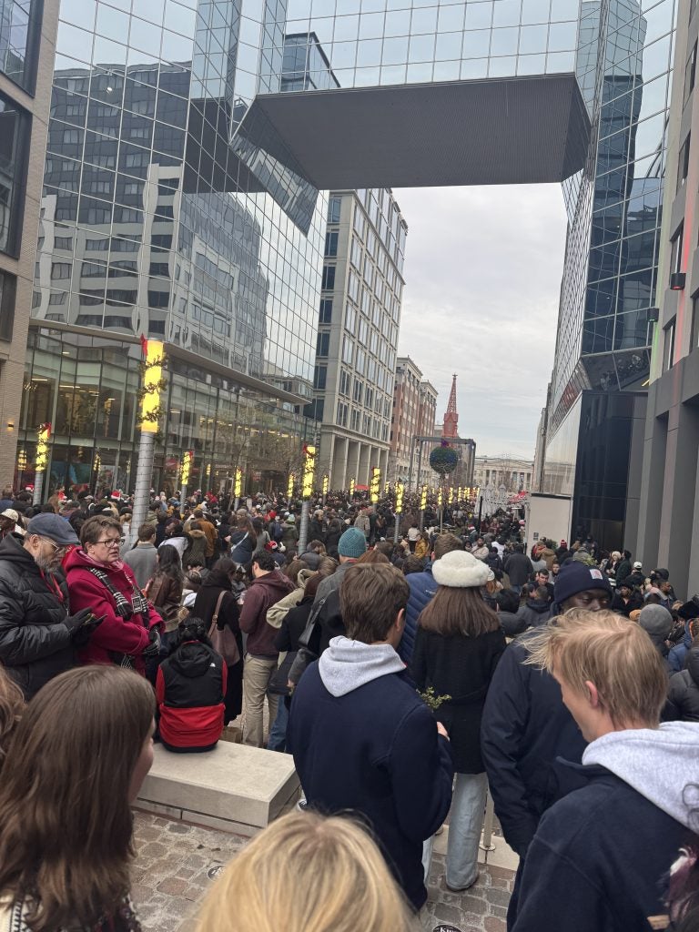Downtown DC with crowds during Christmas time