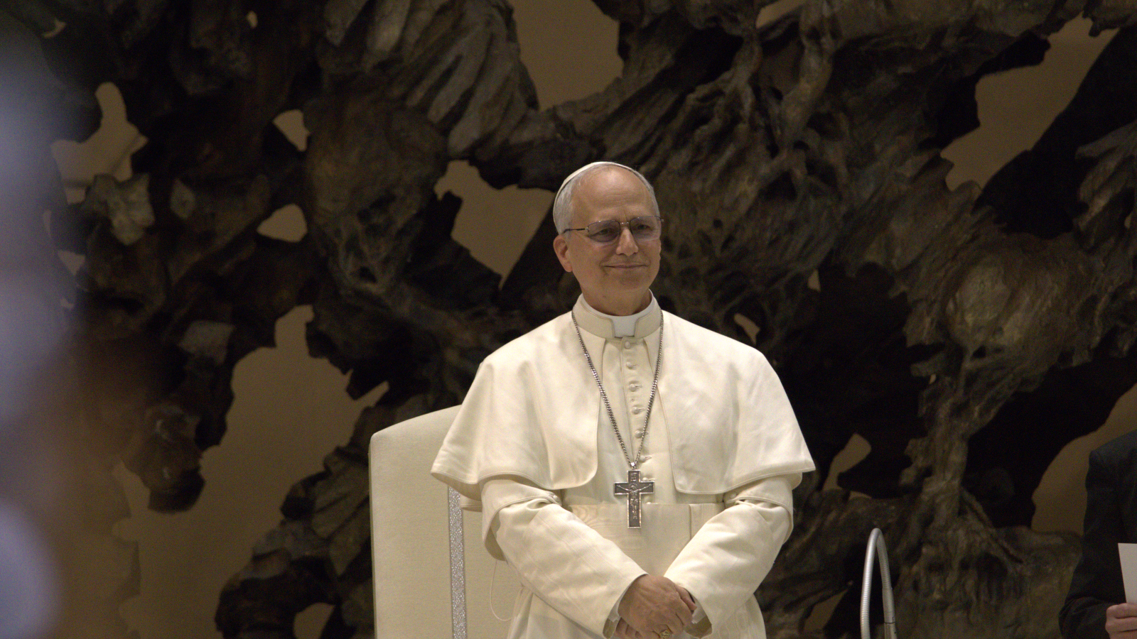 Pope Leo in his white garments smiling
