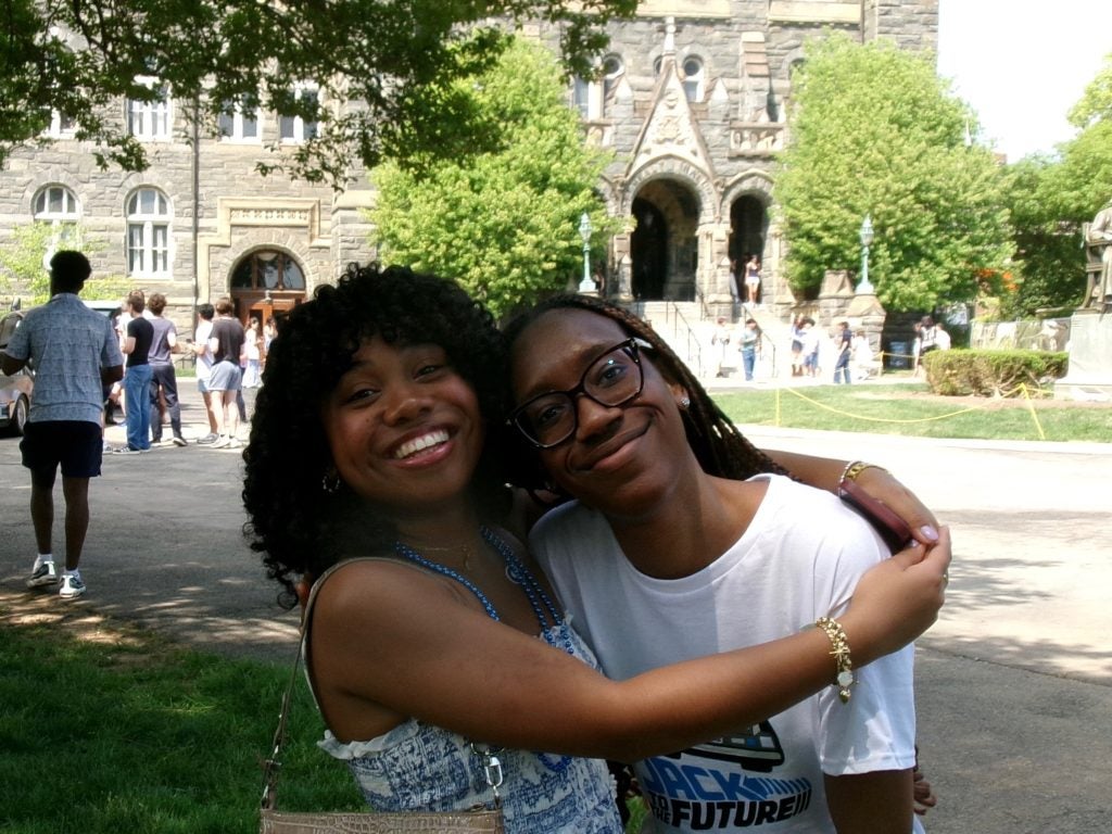Two young Black women on Healy Lawn