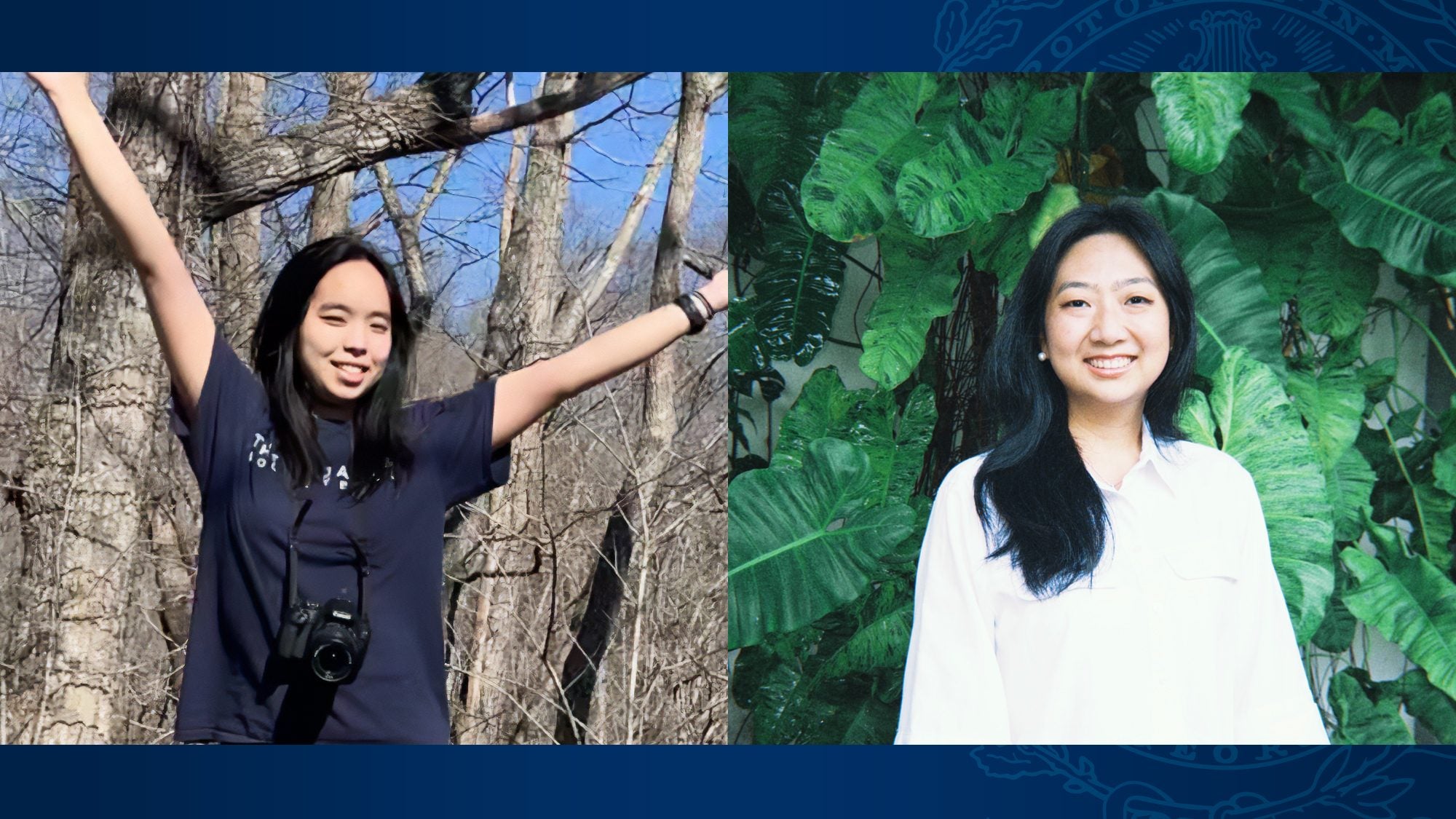 Two young Asian women smiling