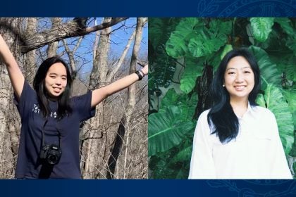 Two young Asian women smiling