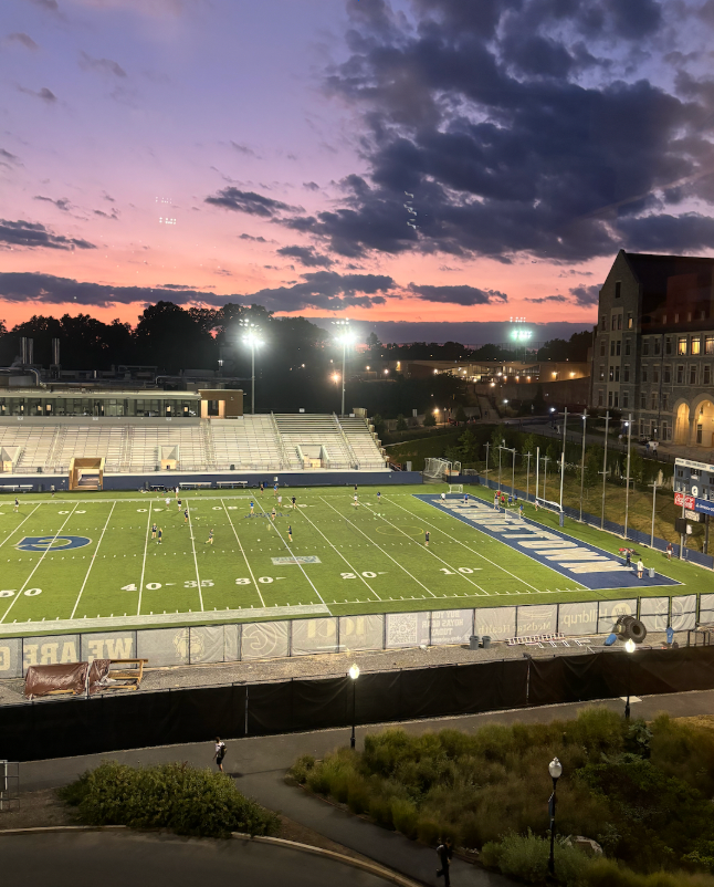 Sunset over the football field at Georgetown