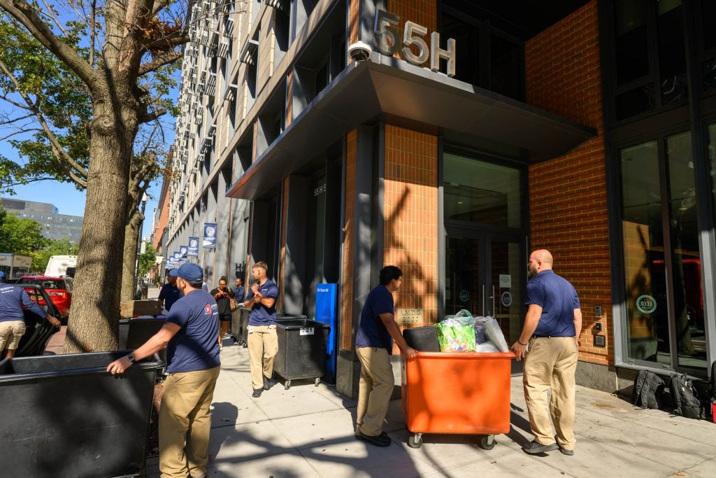 Exterior of 55 H on a sunny day during move in