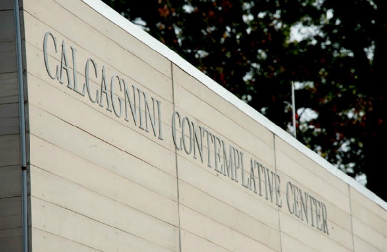 A closeup of the Calcagnini Contemplative Center signage.