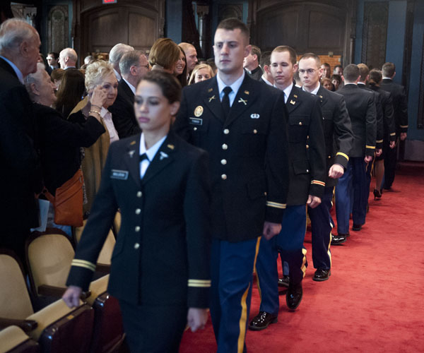 Graduating ROTC Members process into Gaston Hall