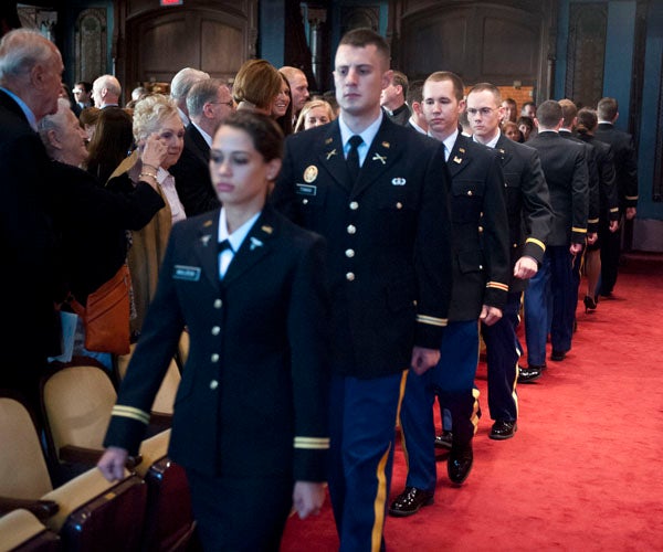 Graduating ROTC Members process into Gaston Hall