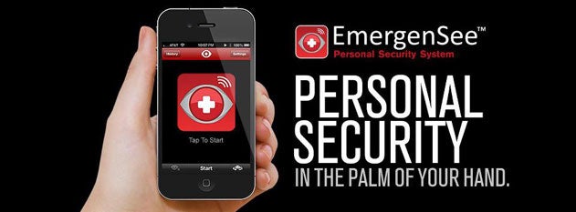 Person holding phone with EmergenSee advertisement