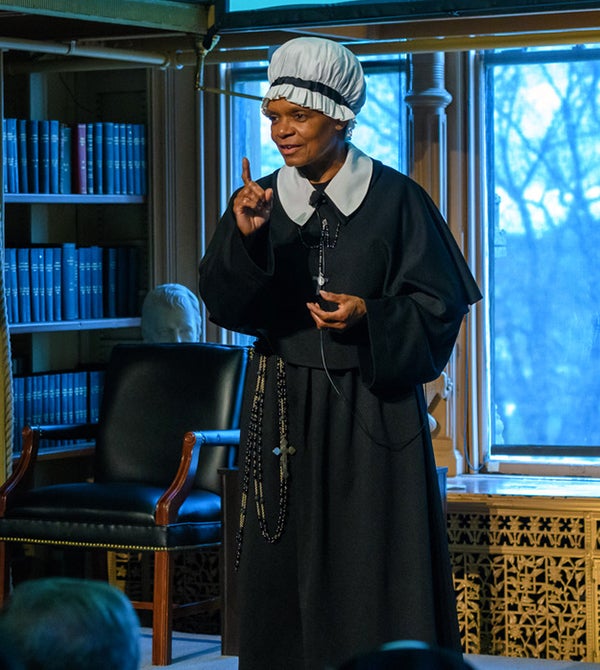 Janice Curtis Greene delivers a monologue while acting as Mother Mary Lange.