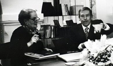 Václav Havel, shown here in a black and white photo with former U.S. Secretary of State Madeleine Albright, visited Georgetown twice in 1990 and 2005.