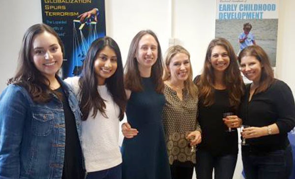 Lydia Meena, Kruti Vekaria, Kristin Brethel-Haurwitz, Abigail Marsh and Elise Cardinale pose together standing.