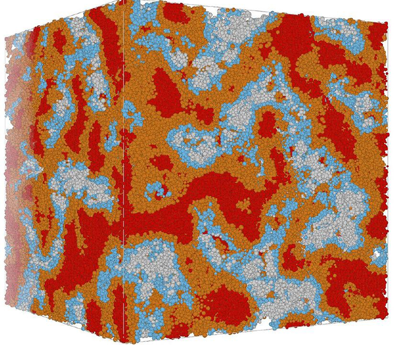 Simulation image revealing the nanoscale local density variations in the cement hydrates