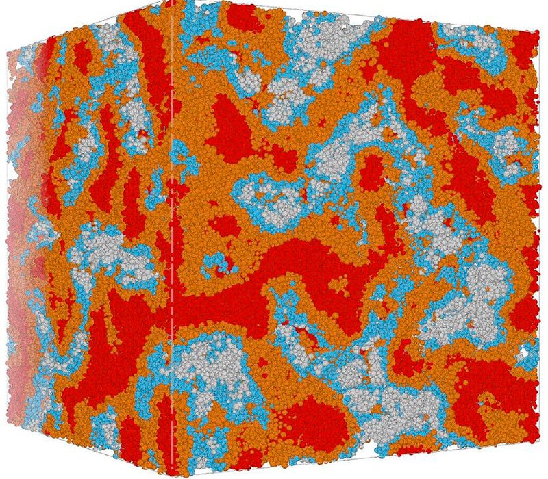 Simulation image revealing the nanoscale local density variations in the cement hydrates