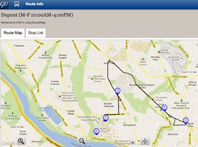 A photo of a real-time map of the Dupont GUTS bus.