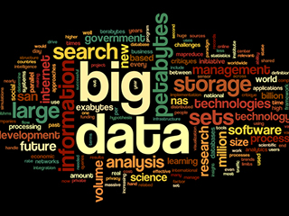 big data illustration with word cloud, biggest words are big data, search, storage