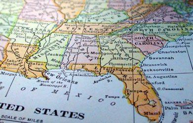 Map shows southern United States