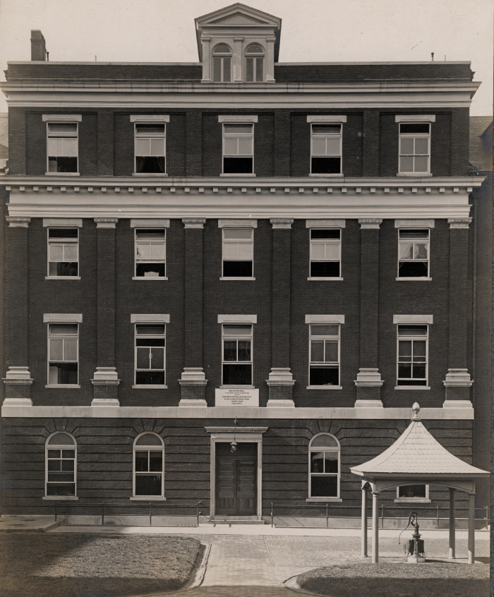 Black and white photo from the early 1800s of Ryan and Mulledy hall before renovation.