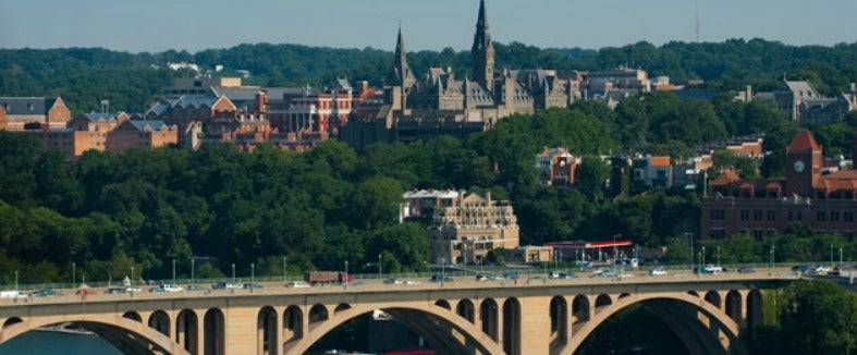 View of Georgetown University in daylight from Key Bridge