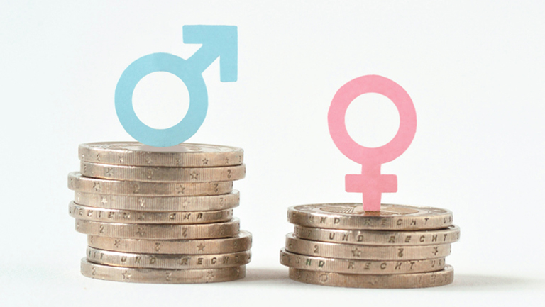 male gender symbol with more coins under it than female gender symbol