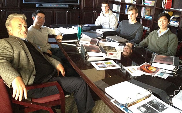 Phillip Karber, Nick Yarosh, Jon-Michael Lagray, Iacopo Lash and William Kim sit at a table