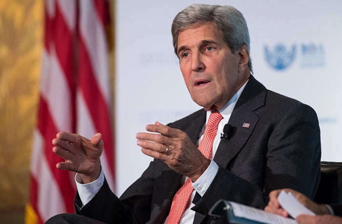 John Kerry speaks in Gaston Hall