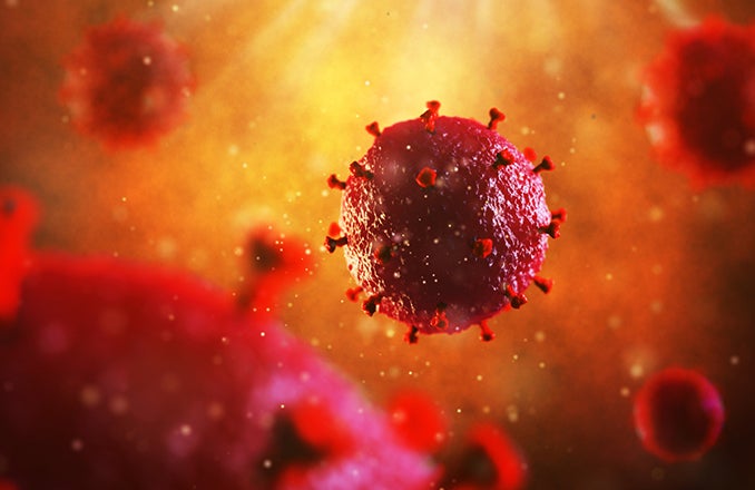 A three-dimensional illustration of the HIV virus