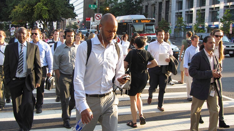 People crossing K Street in Washington, D.C. 