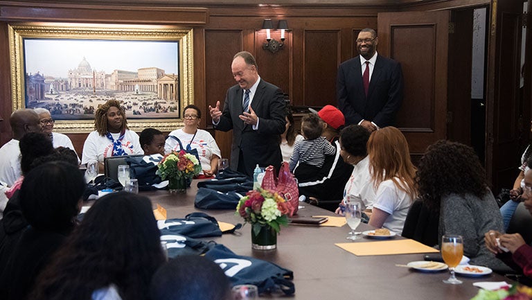 President John J. DeGioia and Descendants of the more than 270 enslaved individuals sold by the Jesuits in 1838