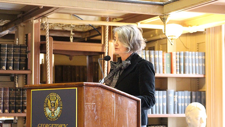 Karin Olofsdotter, Sweden’s ambassador to the United States, speaking at podium