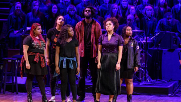 Abi Vega, Hannah Menakaya, Fatima Dyfan, Kenyon Smutherman, Myiah Smith and Maya Holmes onstage at the Kennedy Center