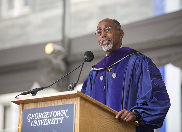 Charles Lawrence III speaks to the Law Center graduating Class of 2017