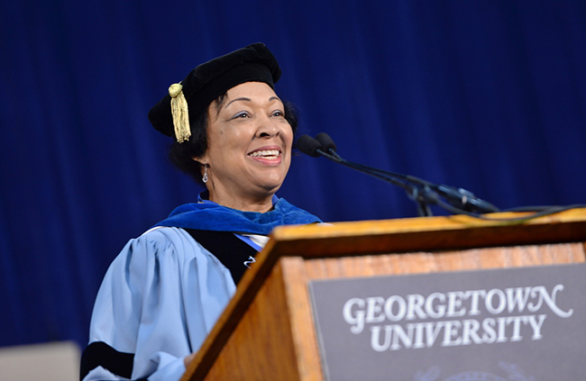 Professor Gwendolyn Mikell speaks during the New Student Convocation