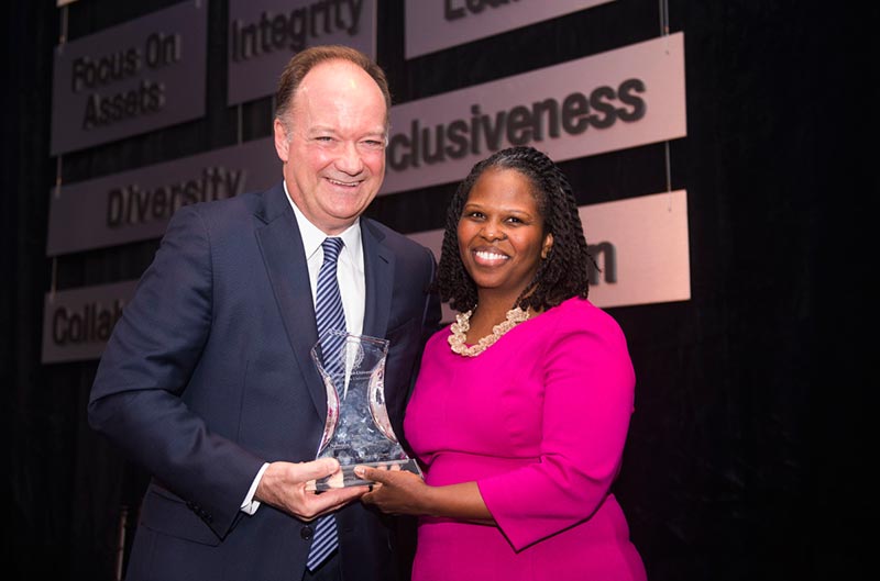 John J. DeGioia stands with Nakeisha Neal Jones at Kennedy Center