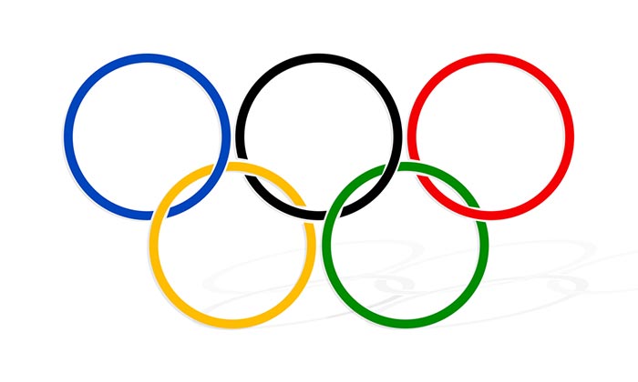 A photo of the five Olympic rings on a white background. 