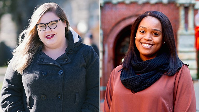 Amber Scott and Shakera Vaughan appear in side-by-side photos in different locations on campus.